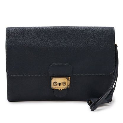 Hermes Pochette Jet Clutch Business Fjord Leather Navy Gold