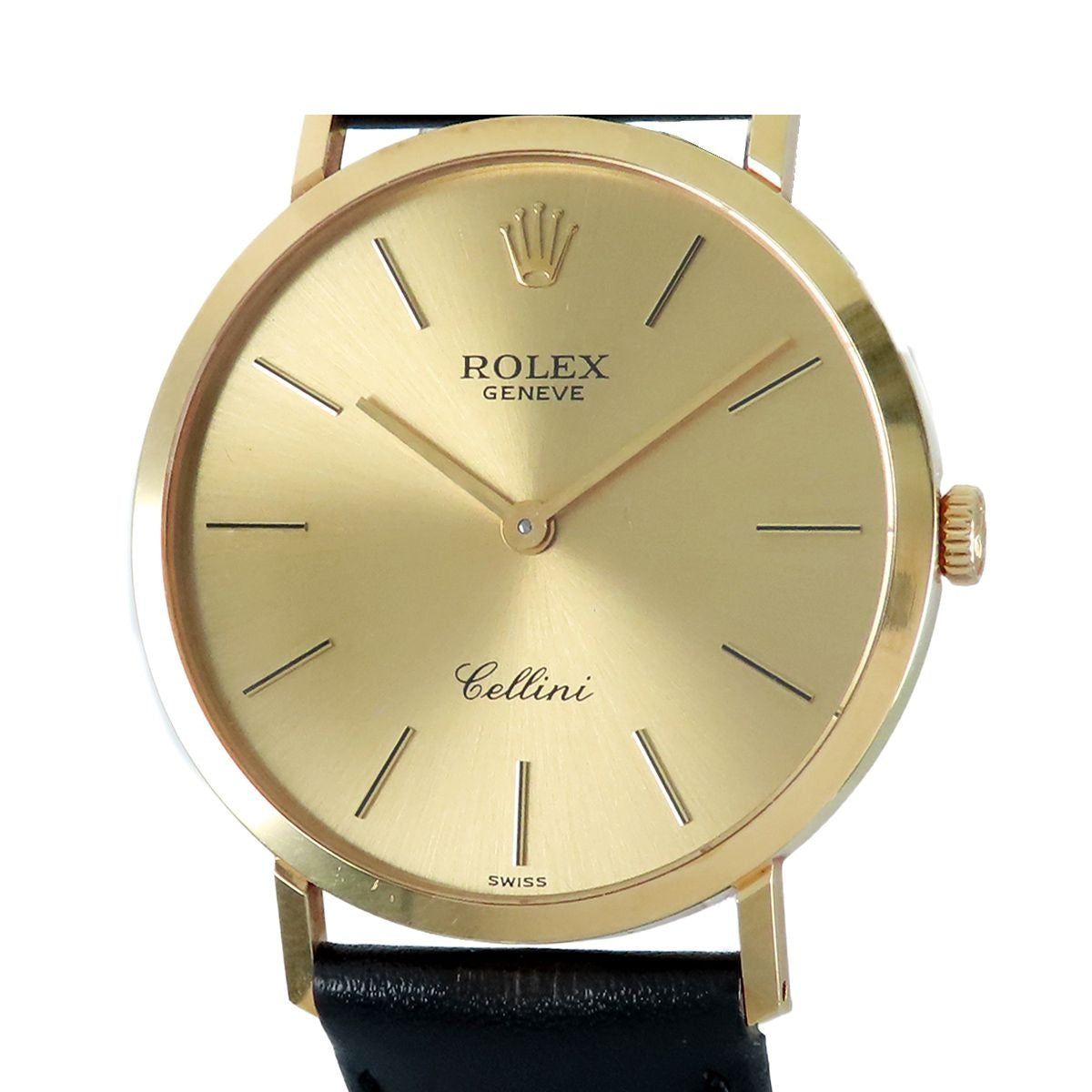 Rolex Cellini Champagne 18k Yellow Gold Leather Round Post Vintage Watch Manual