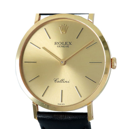 Rolex Cellini Champagne 18k Yellow Gold Leather Round Post Vintage Watch Manual