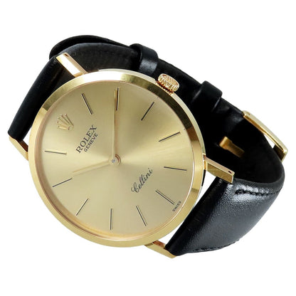 Rolex Cellini Champagne 18k Yellow Gold Leather Round Post Vintage Watch Manual — view 2