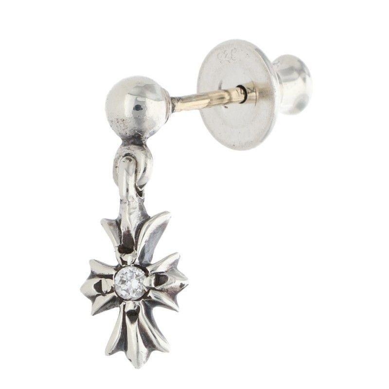 Chrome Hearts Tny CH Pls Dia Tiny Ech Plus Drop 1 Diamond Silver Earrings