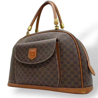 Celine Vintage Macadam Leather Handbag Front Pocket Brown Gold Classic Cles Dies Z3