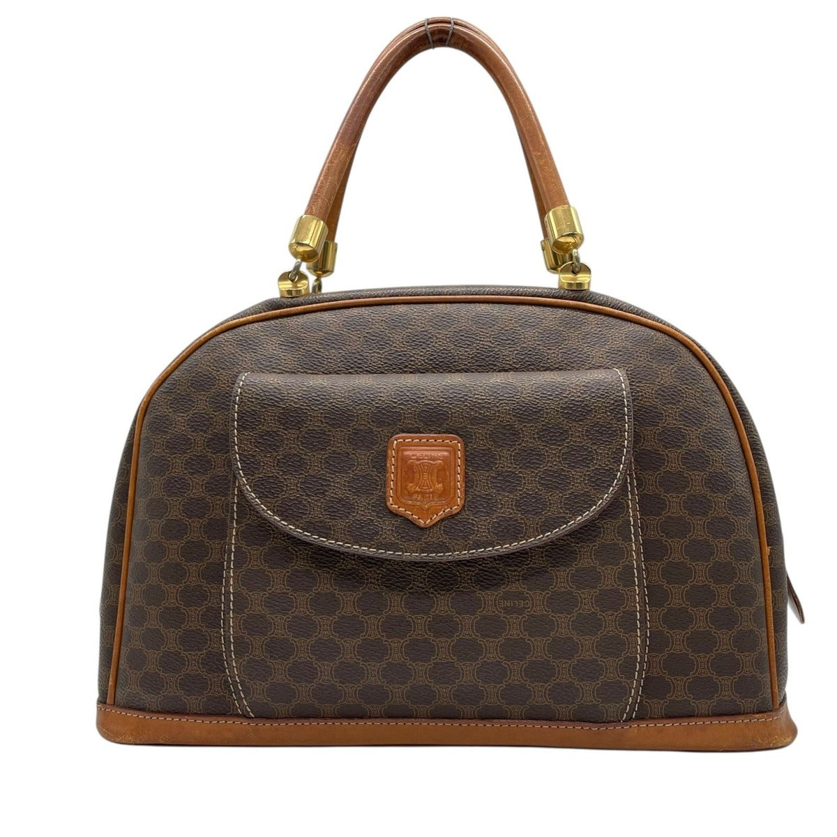 Celine Vintage Macadam Leather Handbag Front Pocket Brown Gold Classic Cles Dies Z3 — view 2