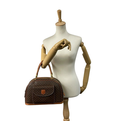 Celine Vintage Macadam Leather Handbag Front Pocket Brown Gold Classic Cles Dies Z3 — view 4