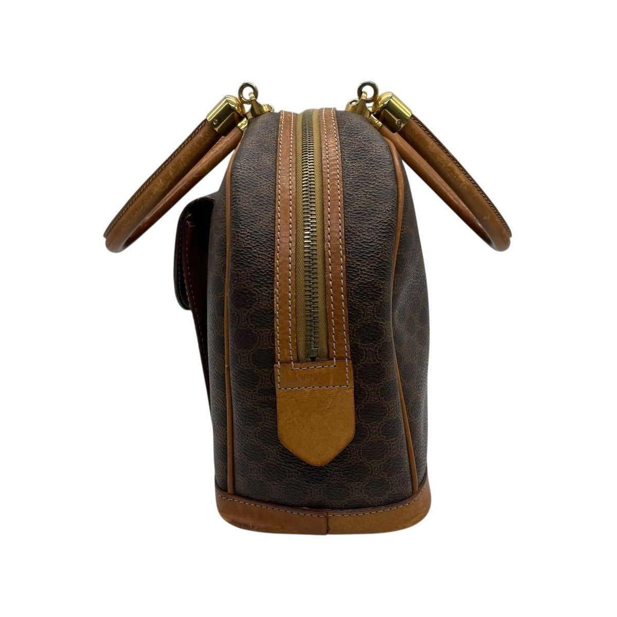 Celine Vintage Macadam Leather Handbag Front Pocket Brown Gold Classic Cles Dies Z3 — view 5