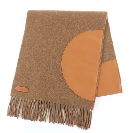Hermes Pois Cuir Cashmere Lamb Leather Patchwork Scarf Brown