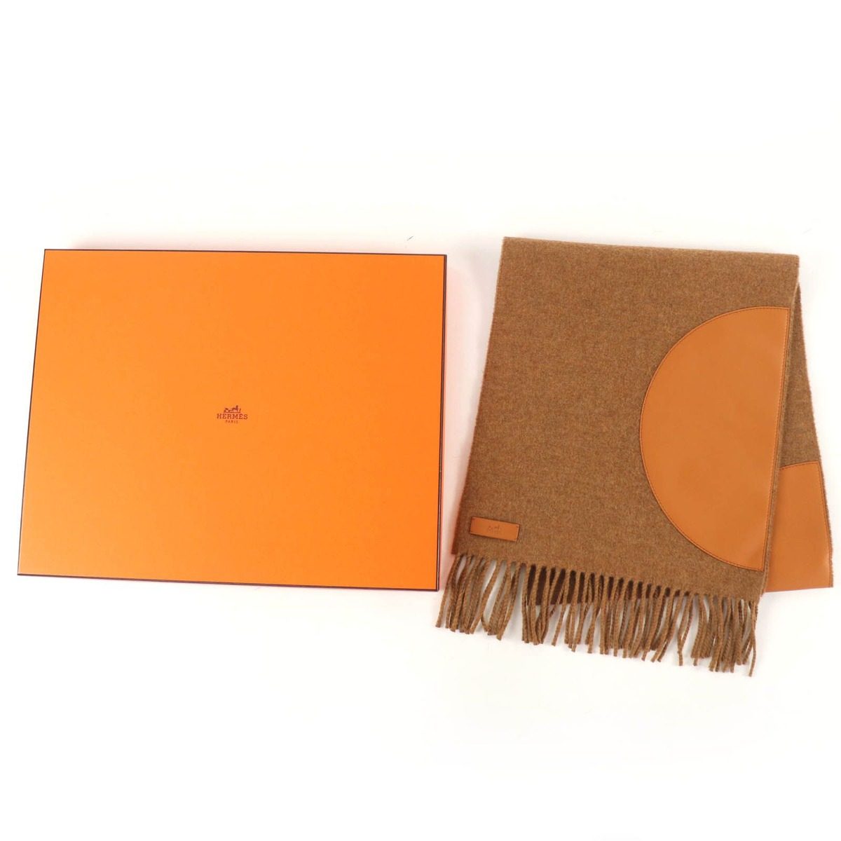 Hermes Pois Cuir Cashmere Lamb Leather Patchwork Scarf Brown — view 2