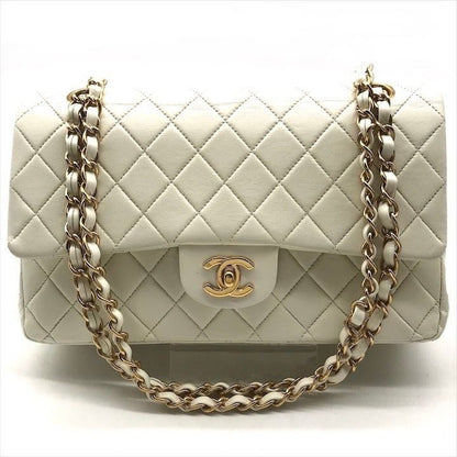 Chanel CC Logo Turnlock Lambskin Double Flap Chain Shoulder Bag White
