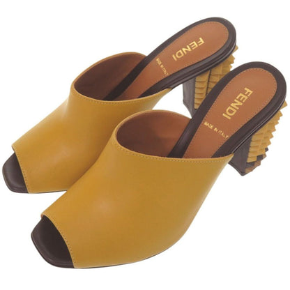 Fendi Pyramid Stud Heel Sandals 35.5 Leather Yellow Black Shoes