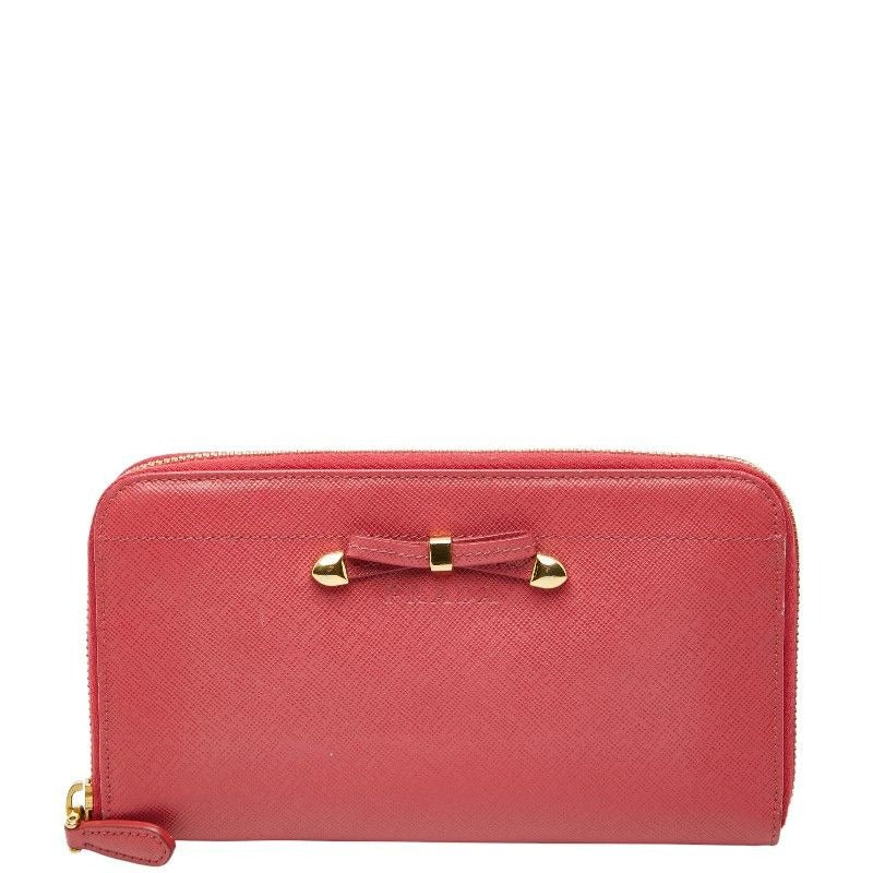 Prada Ribbon Zip Around Wallet Pink Sapphire Leather