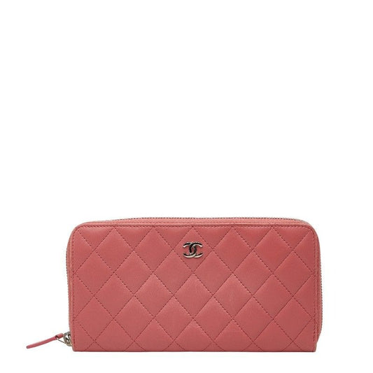 Chanel CC Logo Quilted Zip Around Wallet Pink Lambskin