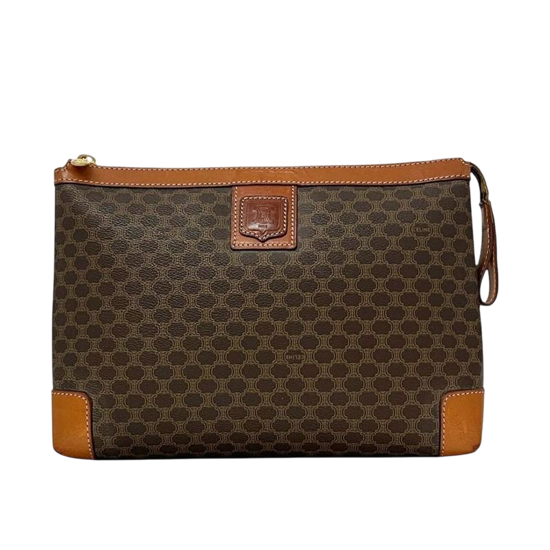 Celine Second Bag Brown Macadam Clutch Bag PVC Leather