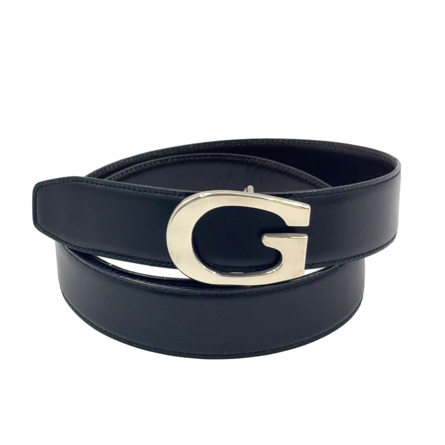 Gucci Gbuckle Leather Black Belt Silver