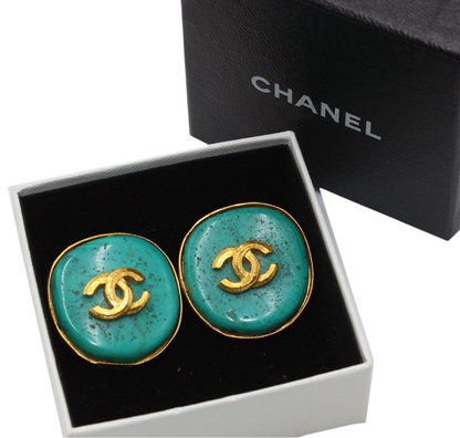 Chanel Coco Mark Colored Stone Round Earrings