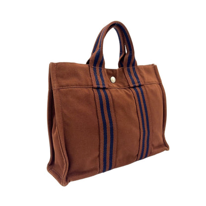 Hermes Sac Fourre Tout PM Canvas Navy Brown Handbag Gold — view 2