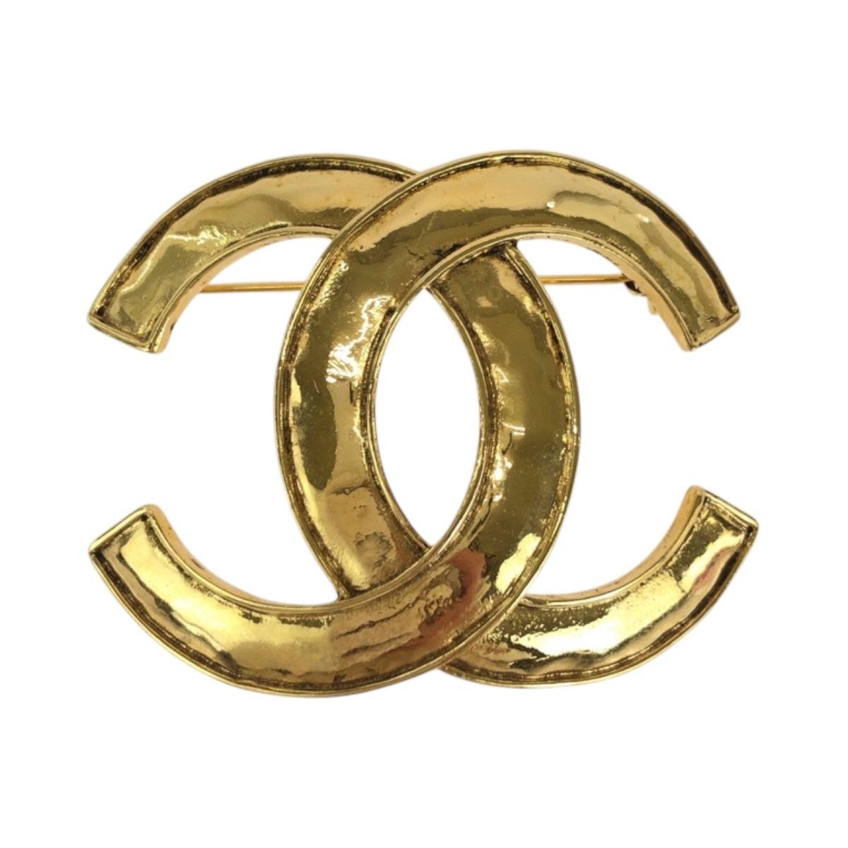 Chanel Vintage Big CC Logo Gold Plated Brooch 94