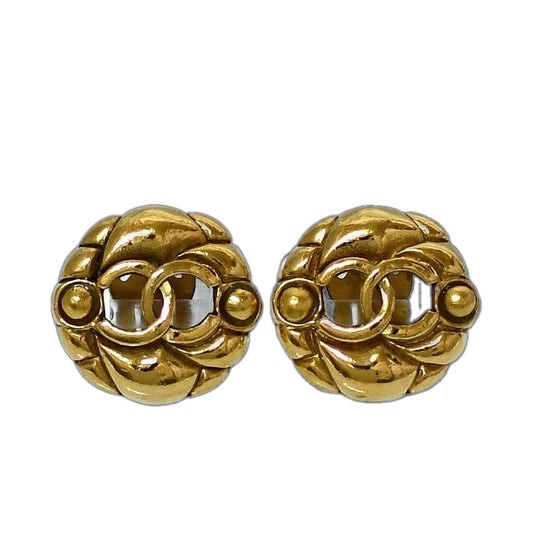 Chanel Earrings Gold CC Logo Vintage 2 3