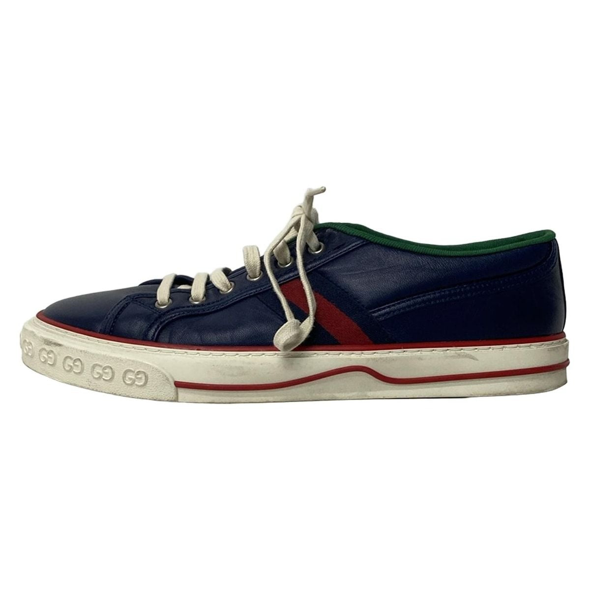 Gucci Sneakers 8 Dark Navy Gold Green Tennis Leather