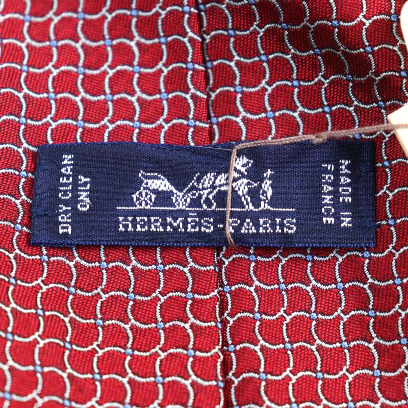 Hermes 659142t Cravate 100% Silk All-over Design H Logo Lining Red With Box