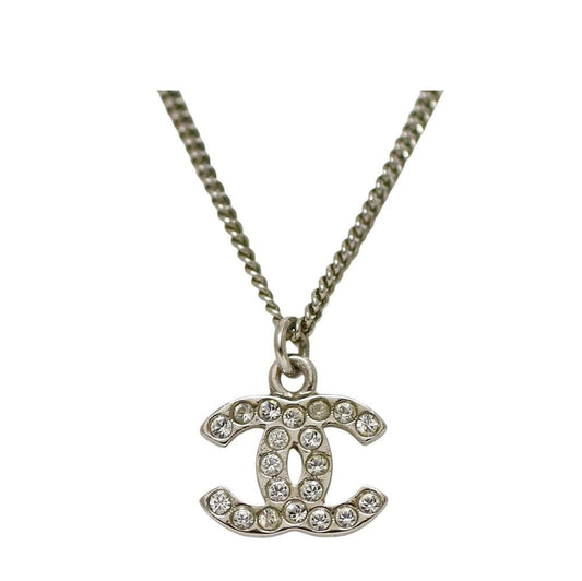 Chanel Necklace CC Logo 09 Metal Rhinestone Silver