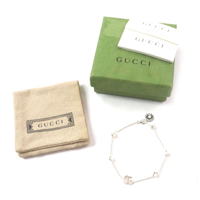 Gucci 527393 Double G Mother Of Pearl Bracelet Flower Chain Bracelet Sv925