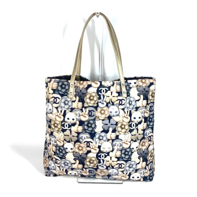 Chanel Shoulder Bag Cat Choupette Camellia Cat Leather / Nylon Blue