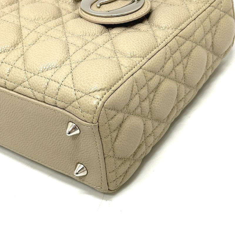 DIOR Handbag Lady Dior Cannage Leather Beige