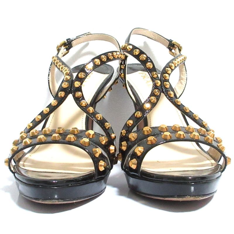 Prada Studded Enamel Back Strap Pin Heel Sandals 37 23.5cm (9.25in) Equivalent
