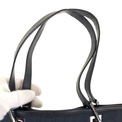 Gucci Black Silver Hardware GG Canvas/leather 31243 Tote Bag Shoulder Bag Women