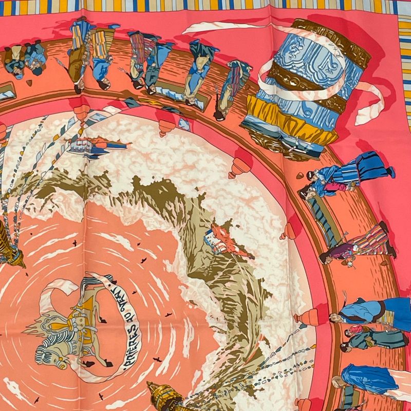 Hermes Carre 90 Prieres AU VENT Prayer In The Wind Silk Scarf Pink