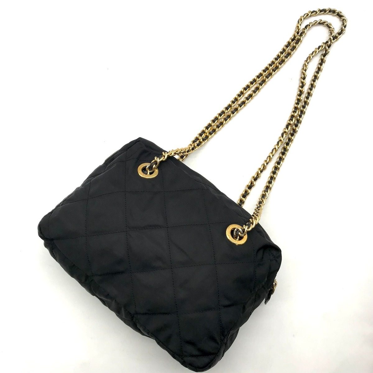 Prada Nylon Quilted Chain Shoulder Tote Black — view 2
