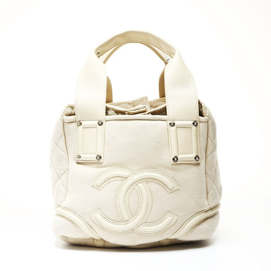 Chanel Handbag Ivory Mouton Suede CC Logo