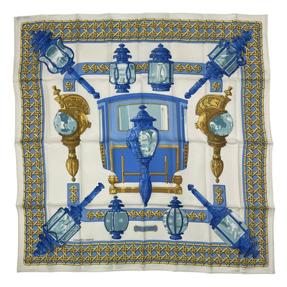 Hermes Scarf Silk Carre 90 Feux de Route Car Lantern White