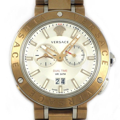 Versace Watch Pro Date Small Second Dual Time Display Sunray Silver Dial SS