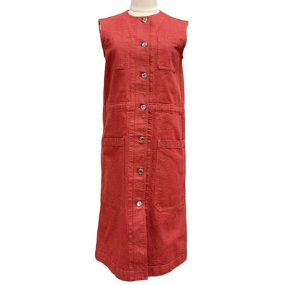 Hermes Dress Cotton Red Silver Embroidery Denim Sleeveless