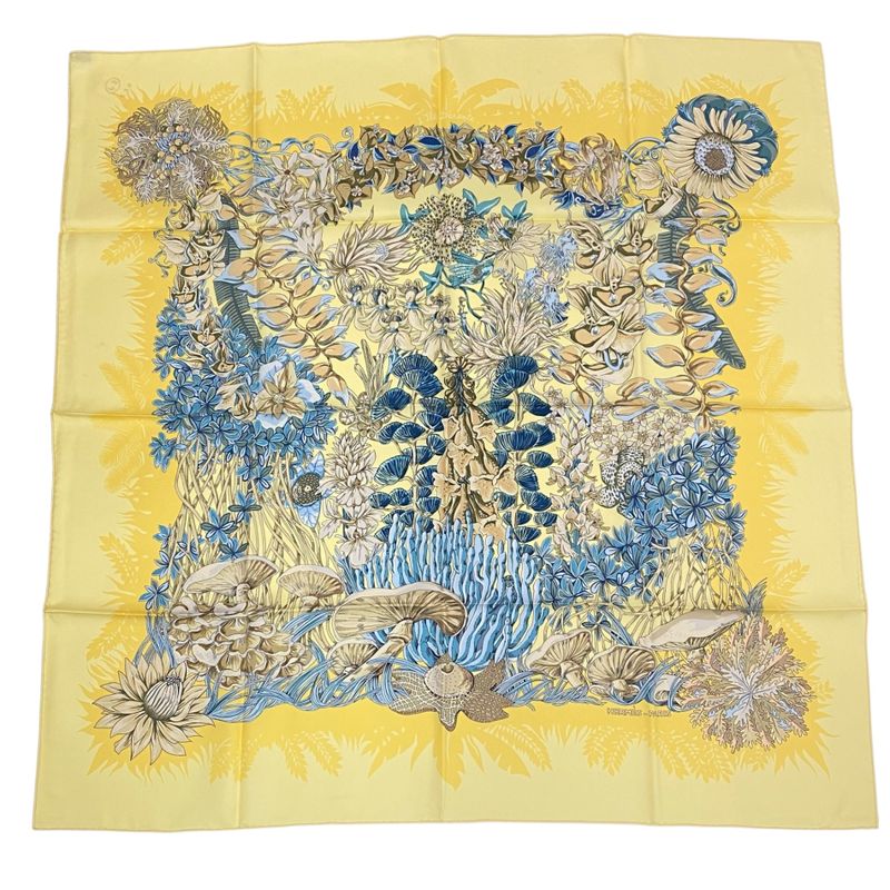 Hermes Scarf Silk Carré 90 None Man Island Plant L'lle Deserte Yellow With Box