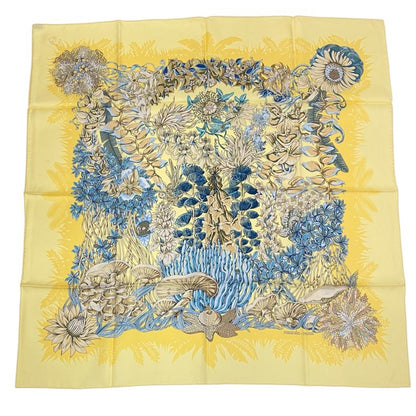 Hermes Scarf Silk Carré 90 None Man Island Plant L'lle Deserte Yellow With Box