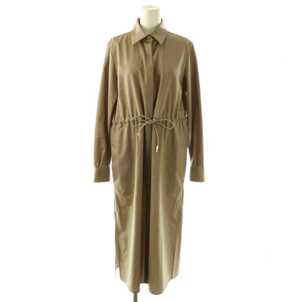 Max Mara Virgin Rusha Ring Waist Long Shirt Dress 36 Mocha Beige ES