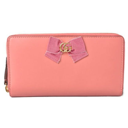 Gucci Wallet Long Round Zipper GG Marmont Ribbon Pink