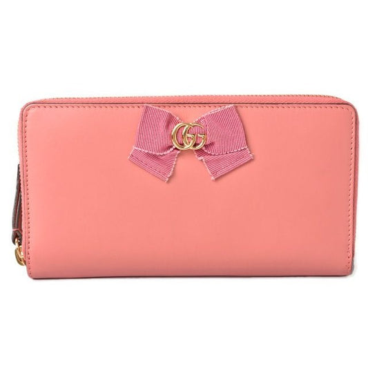 Gucci Wallet Long Round Zipper GG Marmont Ribbon Pink