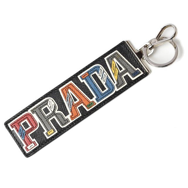 Prada Key Ring Holder Logo Patchwork Black Multi