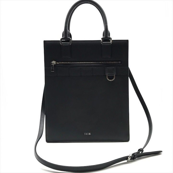 Dior Safari 2-Way Tote Shoulder Bag Leather Black