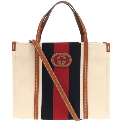 Gucci 2way Sherry Line Interlocking G Patch 727728 Canvas White Tote Bag 0254