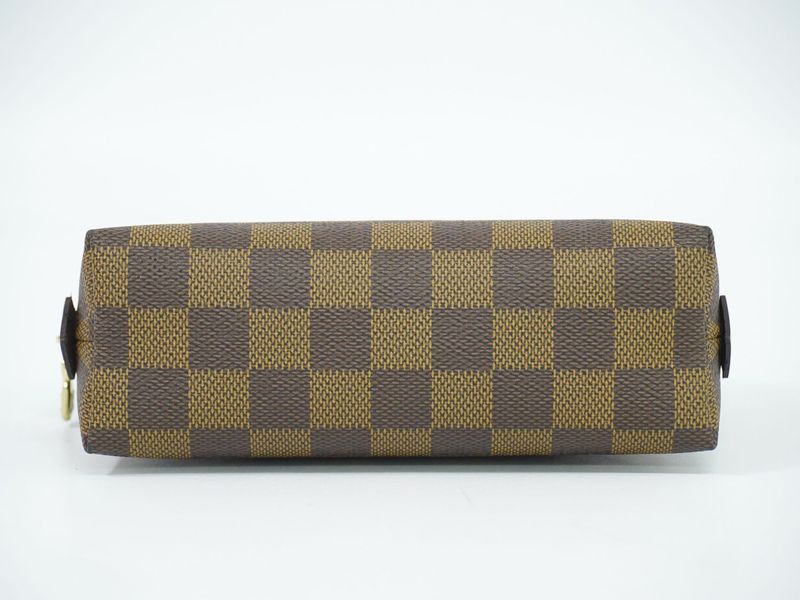 Authentic Louis Vuitton LV Pochette Cosmetic Damier Ebène Pouch Brown N47516