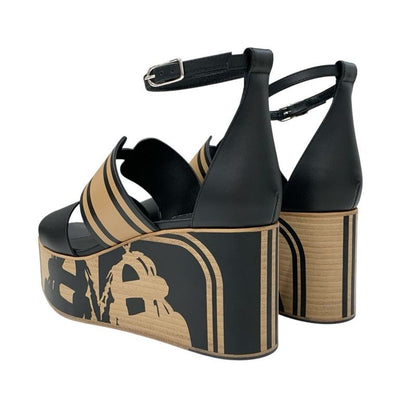 Hermes Charis Sandals Shoes Leather Black Brown Unused Brides De Gala Quadri