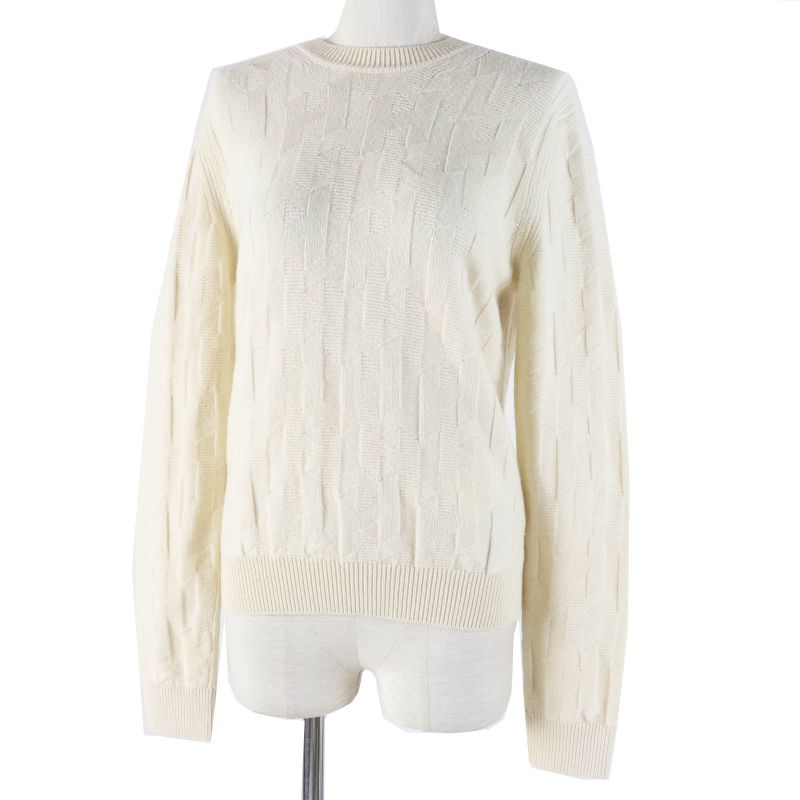 Hermes 23AW 3h2617d4 Virgin Wool H Motif Crewneck Long Sleeve Knit Ivory 36