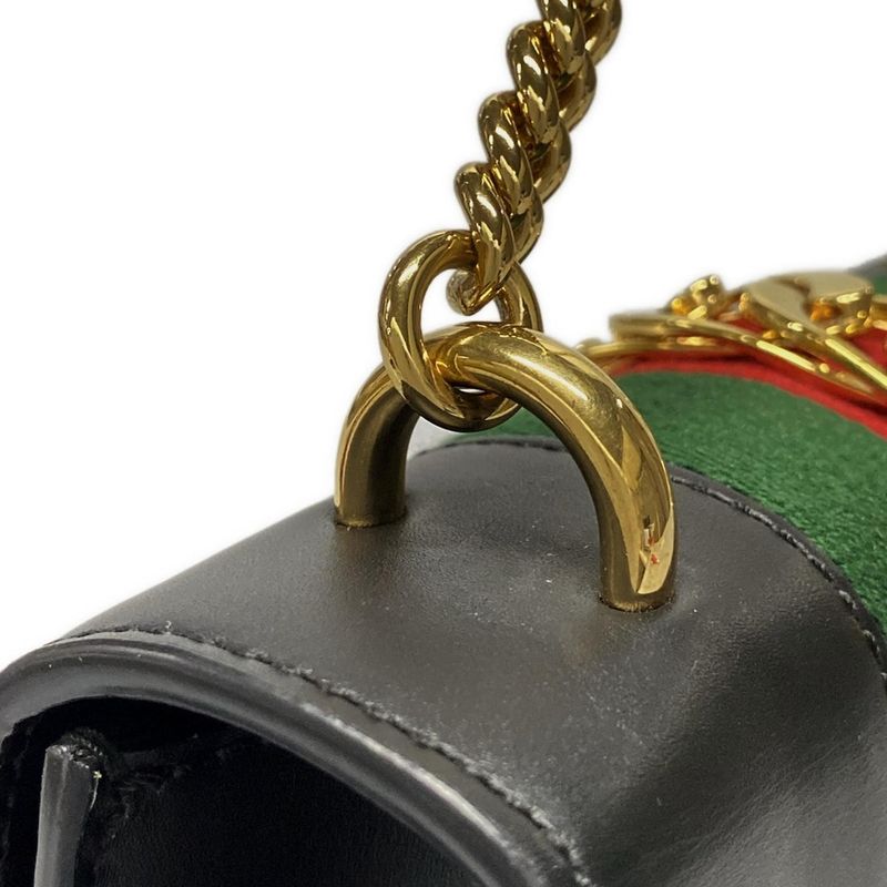 Gucci Shoulder Bag Sylvie Mini 431666 Black Green And Red Chain Shoulder Leather