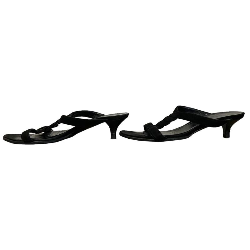 Hermes Suede Strap Low Heel Sandals Mules 35 1/2 Approx 22.5cm (8.86in) Black