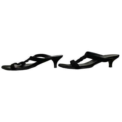 Hermes Suede Strap Low Heel Sandals Mules 35 1/2 Approx 22.5cm (8.86in) Black