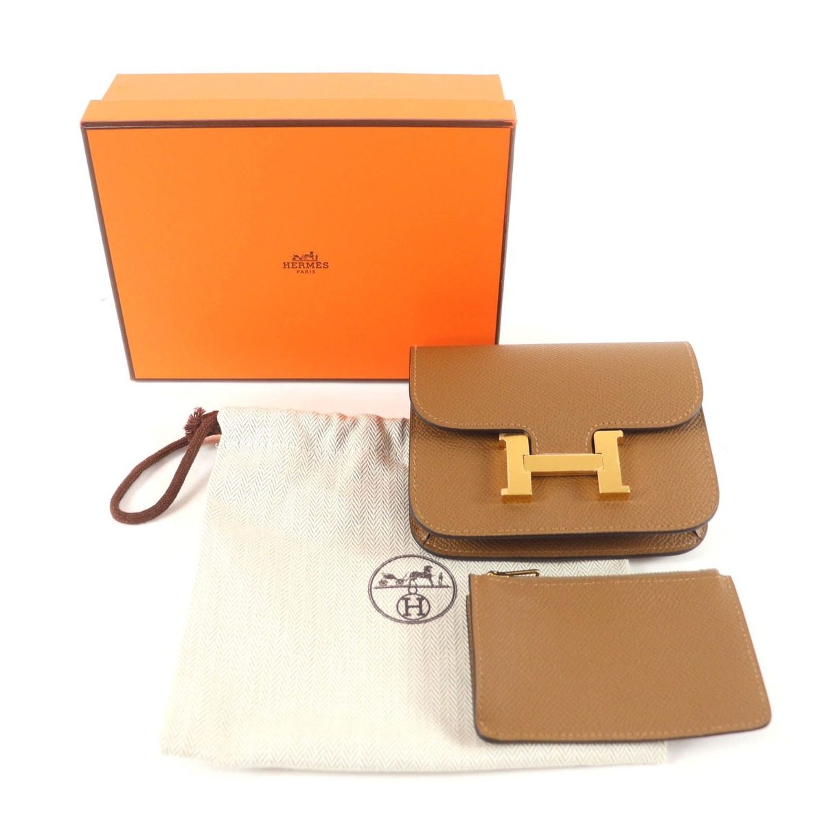 Hermes Constance Slim Brown Veau Epsom Gold Coin Case Wallet — view 2